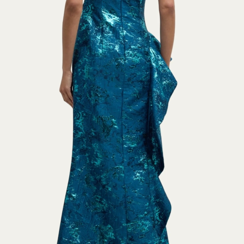 Teri Jon Metallic Jacquard Evening Gown - Picture 3 of 6